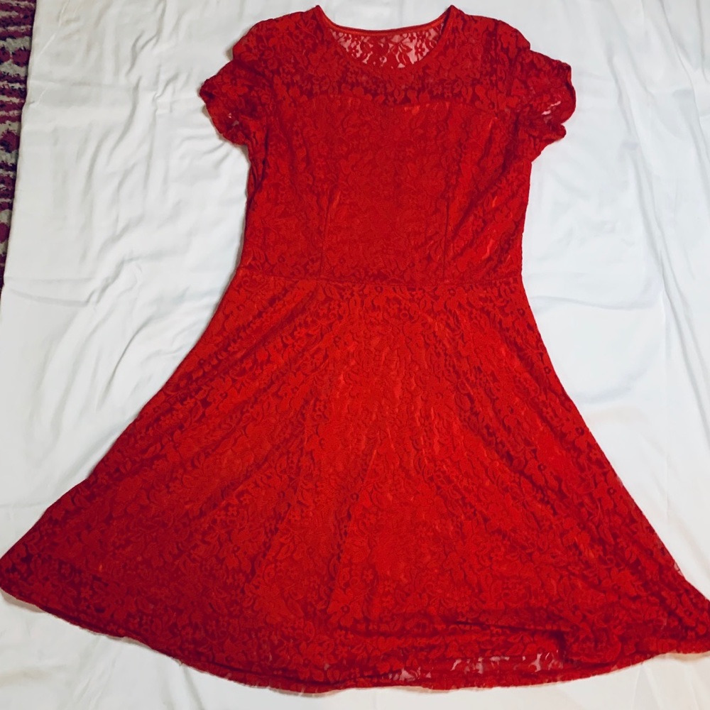 Red Lace Skater Dress